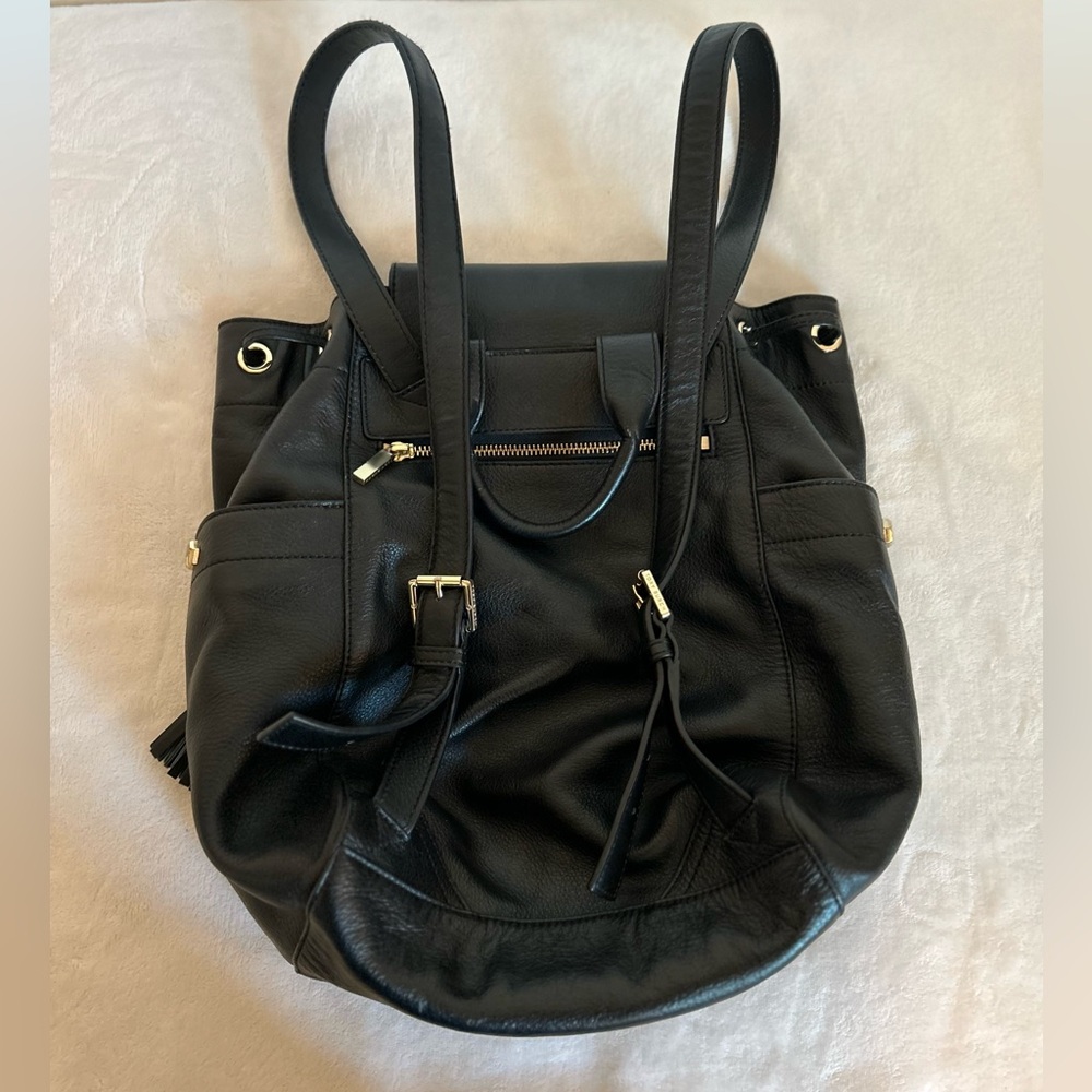 Tory Burch Black Leather Logo Drawstring Backpack - Picture 8 of 16